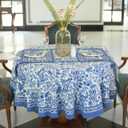 Labhanshi Indian Block Print Round Table Cloth|Jaipur Round Floral Cotton Table Cover 60 Inch 4-Seater Spring Easter Kitchen Dining Tablecloth|Patio Table Cover for Event Wedding Banquet Parties|Blue