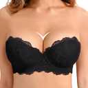 Women's Strapless Push Up Bra Convertible Multiway Lace Padded Underwire Bras with Clear Straps (34B, Black)