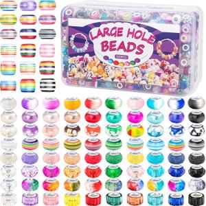 500 Pcs European Large Hole Beads, Assorted European Craft Beads Mixed Color Lampwork Spacer Beads Large Hole Fairy Garden Bead for DIY Charms Bracelet Necklace Earring Jewelry Making Supplies (Rainbow)