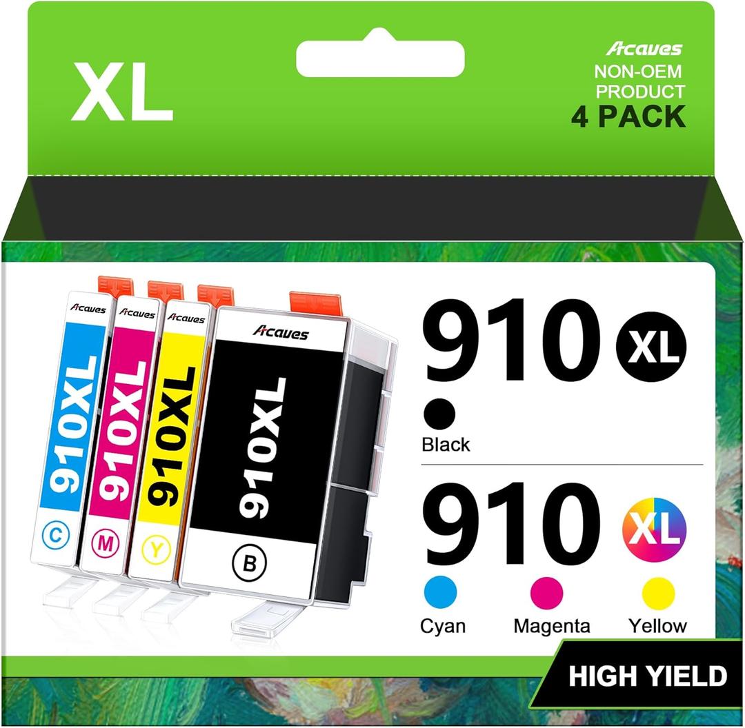 910XL Ink Replacement for HP 910XL Ink Cartridges Combo Pack 910XL Ink Cartridges for HP Printers HP910XL Work for Office Jet Pro 8020 8025 8028 8010 Printer, Black and Color 4 Pack