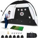 Golf Net with Noise Reduction Design,10x7ft Golf Nets for Backyard Driving Real Golf Balls,Golf Practice Net Indoor Outdoor with Tri-Turf Golf Mat for Golf Training Aid Chipping Swing Trainer