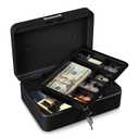 Honeywell Safes & Door Locks - Standard Small Cash Box with Removable Money Tray - Storage Under Tray & 5 Coin Slots - Durable Metal Safe with Key Lock - Saving Money Lock Box - Black, 0.14 CU - 6112