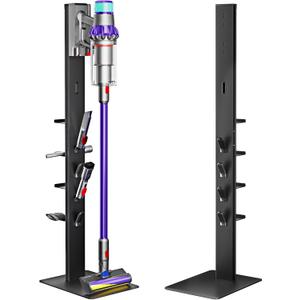 Vacuum Cleaner Stand, Compatible with Dyson Gen5 V15 V12 V11 V10 V8 V7 V6, Floor Cordless Vacuums Attachment Holder with 4 Hooks and 4 Shelves, Metal Storage Bracket Organizer, Black