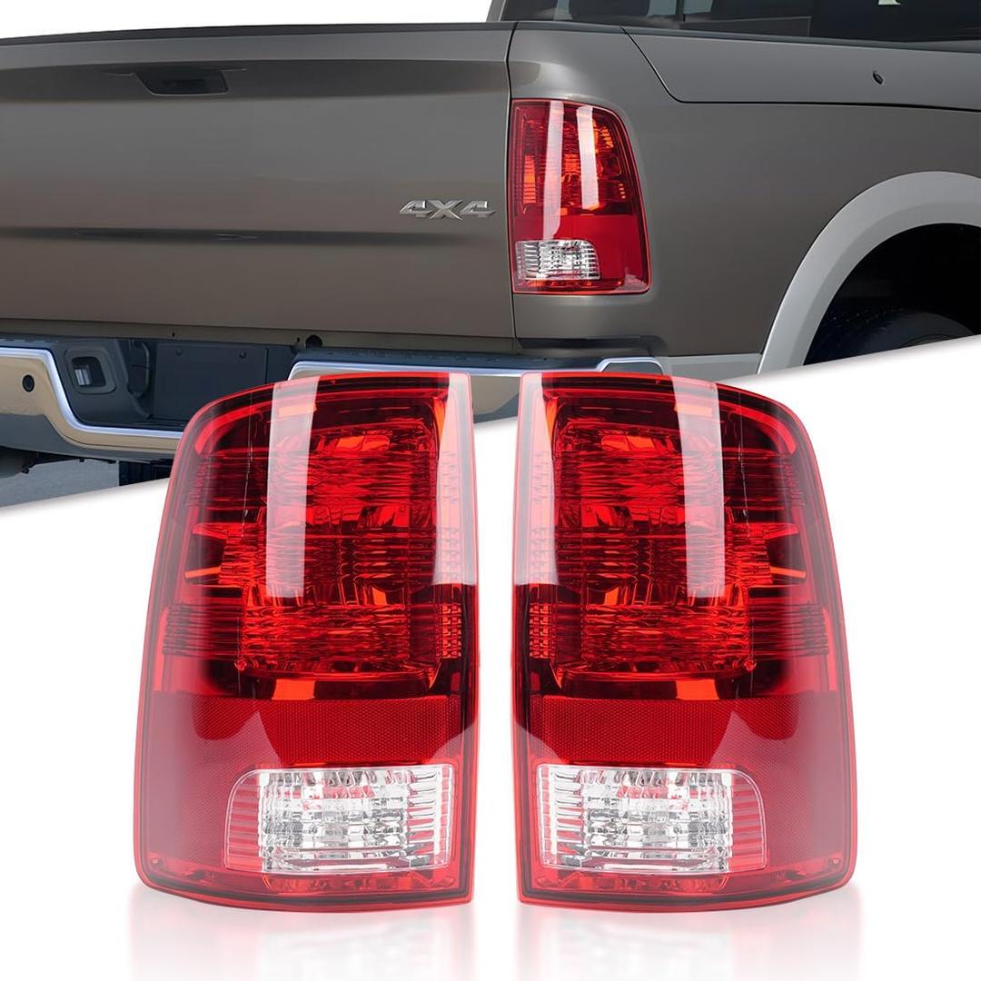 Rear Tail Light Assembly for 2009 2010 2011 2012 2013 2014 2015 2016 2017 2018 Dodge Ram 1500 2500 3500 - Includes Driver & Passenger Side, Halogen Bulbs