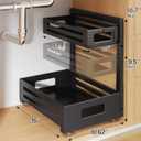 2 Pack Under Sink Organizer,Pull Out Cabinet Organizer with Smooth Cylindrical Rail,Metal Slide Out Drawer for Kitchen Bathroom Laundry Cabinet,8-Level Tool Free Height Adjustable-Black