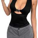 MakeMeChic Women's Low Cut Halter Tops Cut Out Backless Buckle Fitted Y2k Tank size M