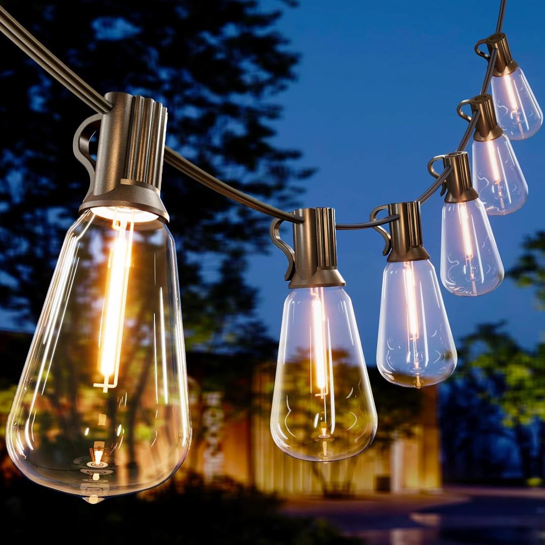 Outdoor String Lights 20FT - LED Waterproof Patio Lights Shatterproof ST38 Edison Bulbs, Connectable Hanging Vintage Lights for Outside Indoor Garden Backyard Deck Porch Party Decor (20FT(No Remote))