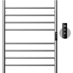 POPFLY Large Bathroom Towel Warmer with Timer & Temperature Multi-Level Adjustments, Wall Mounted Electric Heated 8 Bars Rail 304 Stainless Steel Electric Towel Rack, Brushed