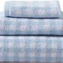 Laura Ashley - Bath Towels, Absorbent & Fade Resistant Cotton Towels, Dorm Essentials (Ginny Blue, 3-Piece)
