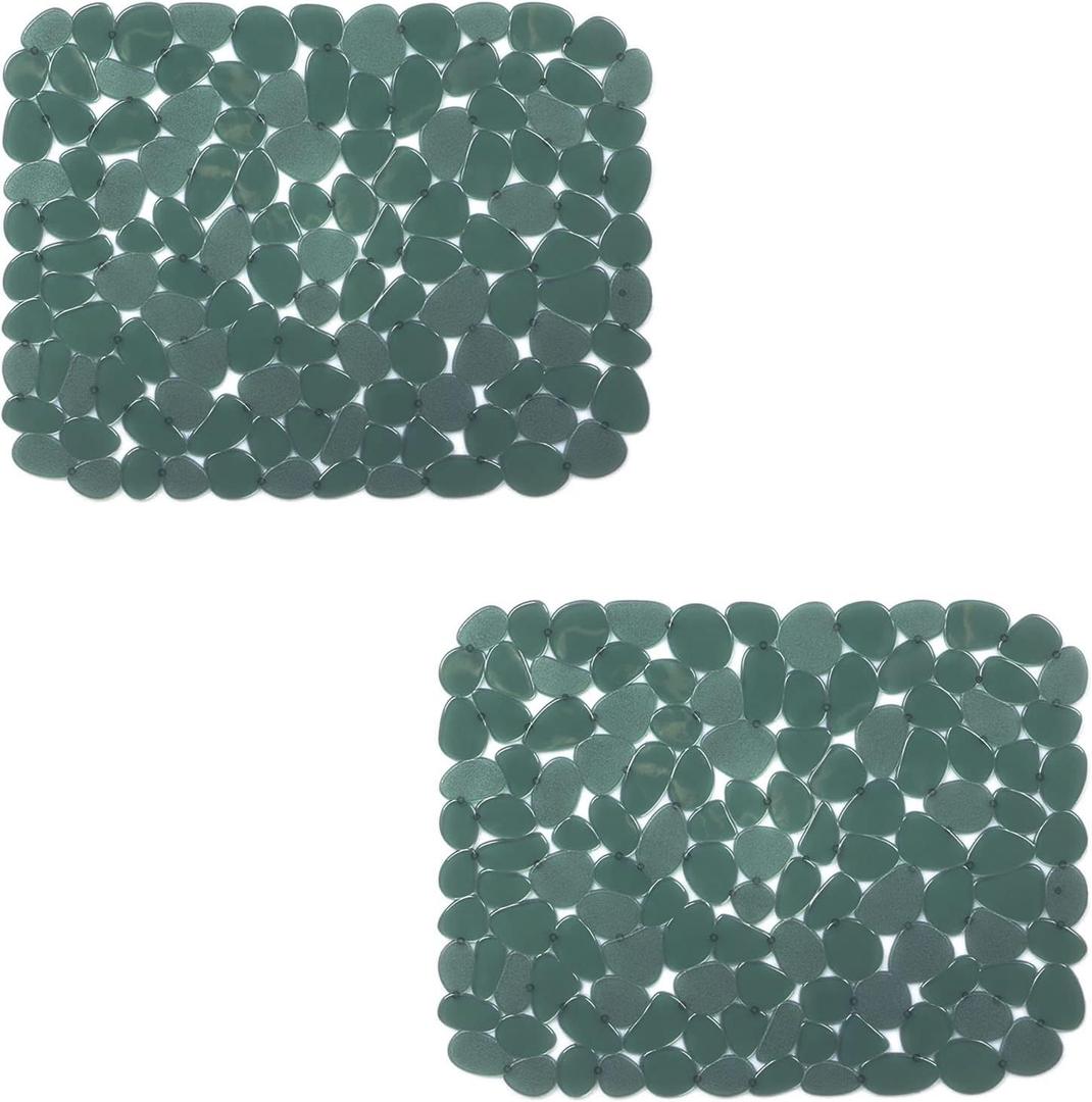 Sink Mat, 2Pcs Adjustable PVC Pebble Sink Protector for Stainless Steel or Porcelain Sink, Dish Drying Mat for Bathroom Kitchen Sink Countertop, 15.8 x 12 inch (2, Green)