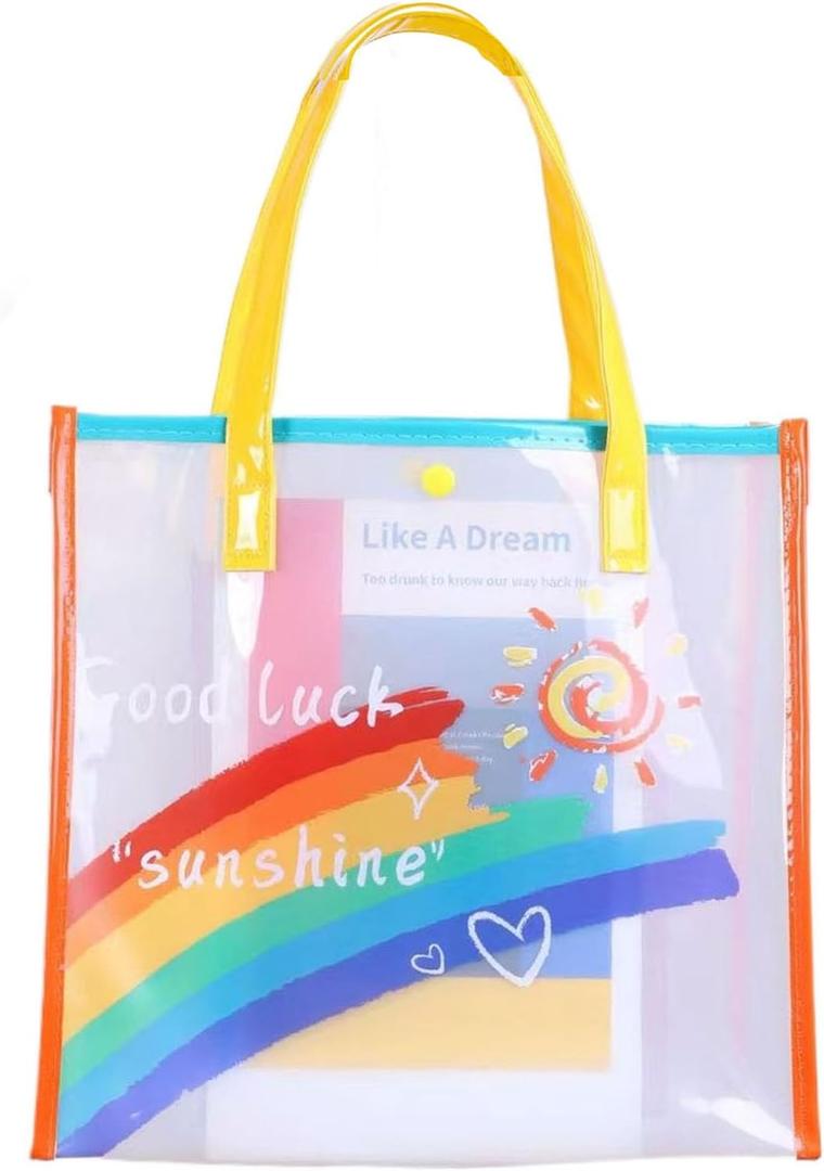 2 x Iridescent Tote Bag PVC Handbag Waterproof Beach Bag Reusable Clear Bags for Shopping Vacation Travel Pool (Large Size)