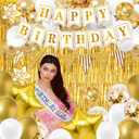 Golden Birthday Party Decorations,Party Banner,Hanging Swirl,Foil Backdrops,Balloons for Women,Men's 10th-50th Birthdays