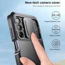 SURITCH for Samsung Galaxy A15 Case with Magnetic Camera Slide Cover & Adjustable Kickstand & Screen Protector, Rugged Full-Body Shockproof Dual-Layer Protective Cover for Samsung A15 6.5 Inch-Black