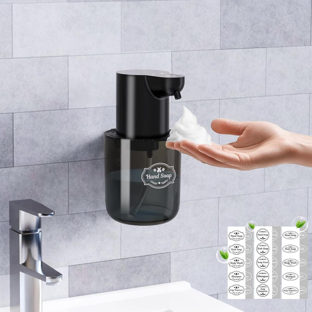 Wall Mounted Automatic Soap Dispenser 13.5oz/400ml Rechargeable Foaming Soap Dispenser Touchless for Hand Dish, IPX5 Waterproof for Bathroom/Kitchen/Washroom, Black