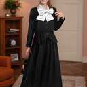BesserBay Girls 5Pcs Colonial Black Costume Long Sleeve Ruffled Collars Button Dress 8Y