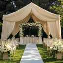 8 Panels 5x20ft Beige Ceiling Drapes for Wedding Parties, Wrinkle Free Thick Polyester 20ft Extra Long Wedding Draping Beige Ceiling Curtains Arch Drapery for Birthday Party Canopy Tent Decor