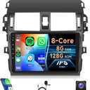 8Core 8G+128G for Toyota Corolla 2009-2013 Android 15 Car Stereo Carplay Android Auto, Rimoody 9 Inch QLED capacitive Screen with Bluetooth 5.0 FM/AM/RDS DSP-36 GPS WiFi Mirror Link Backup Camera