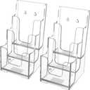 MaxGear Acrylic Brochure Holder, 4 Inch Wide 3 Tier Literature Display Stand, Clear Premium Acrylic Pamphlet Holder, Multi Pocket Wall Mount or Countertop Organizer, Office or Home Use, 2 Pack