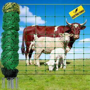 Electric Fence Netting, 164'L x 49.6" H, Portable Electric Fence for Livestock, Goat, Cattle, Sheep, PE Net Fencing Kit for Backyards, Ranches, Farms, Patio, Goat Fencing with 14 Posts Double Spiked