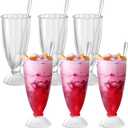 Maxcheck 6 Set 12 oz Milkshake Glass with Long Metal Spoons Clear Ice Cream Soda Glasses Fountain Shoppe Classic Transparent Cup with Long Stainless Steel Spoons for Milk Shake Dessert Ice Cream