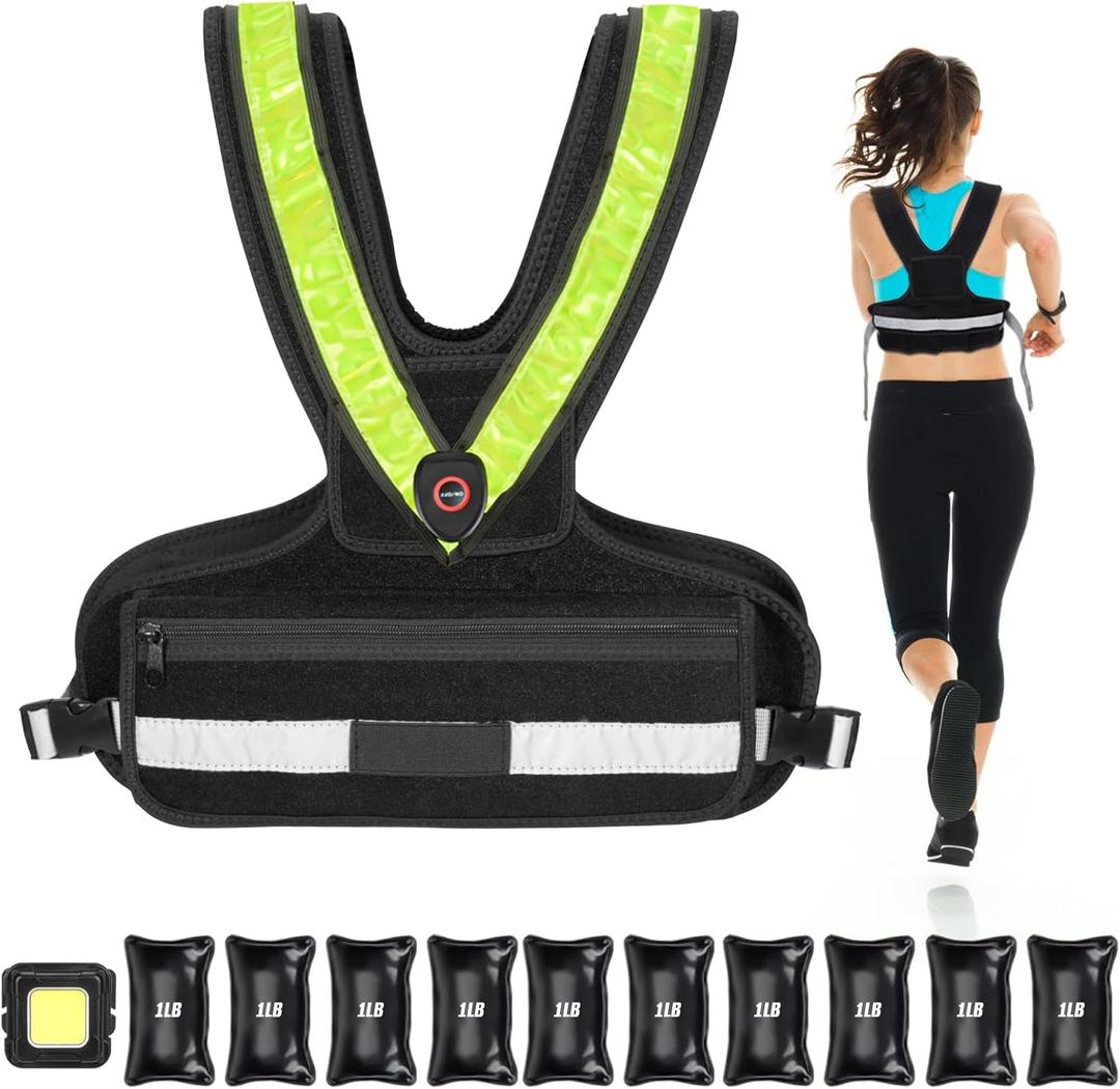 Weighted Vest for Women, Sport Running Weighted Vest with Reflective Strips and LED Flashing Sash, 2-10 lbs Weight Vest for Strength Training and Workout