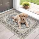 Entryway Area Rugs 2x3: Washable Area Rug Super Soft Distressed Oriental Rugs with Non-Slip Backing - Thin Stain Resistant Indoor Rug -2x3 Blue
