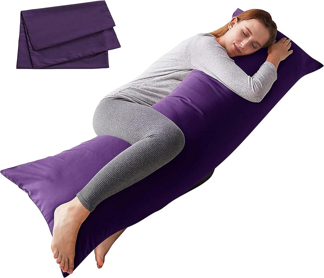 ELNIDO QUEEN Body Pillow with Pillowcase - Soft Long Bed Pillow for Adults - Breathable Full Body Pillow Insert for Sleeping, 20x54inches, Purple