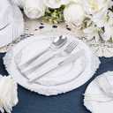 Nervure 600PCS Silver Plastic Dinnerware - White and Silver Disposable Plates for 100 Guests - 200 Disposable Plates, 300 Plastic Silverware and100 Cups for Wedding & Party