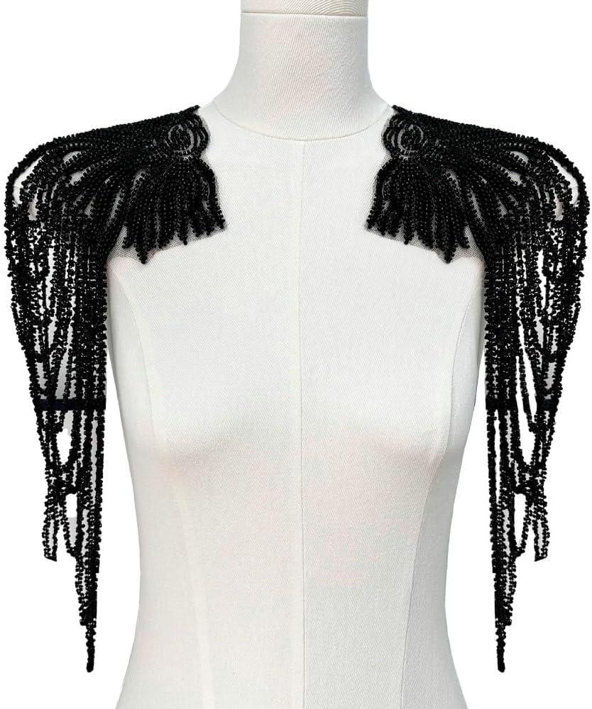 Sequin Bead Tassel Shoulder Clothing Accessories/European and American Retro Dress Gorgeous Decorative Accessories (Black)