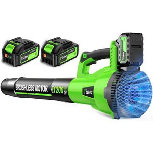 Tietoc Leaf Blower Cordless, 1200W Brushless Electric Leaf Blower with 2 X 4.0Ah Battery, 6 Speed Powerful Leaf Blowers for Garden, Patio, Lawn Care, Gift for Men Dad Husband Fathers (Green)