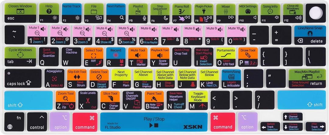 XSKN FL Studio Shortcuts US Version Silicone Keyboard Cover Skin for 2026-2022 MacBook Neo 13 inch with A18 Pro Chip MacBook Air 13.6 15.3 inch with M5/M4/M3/M2 Chip and Touch ID