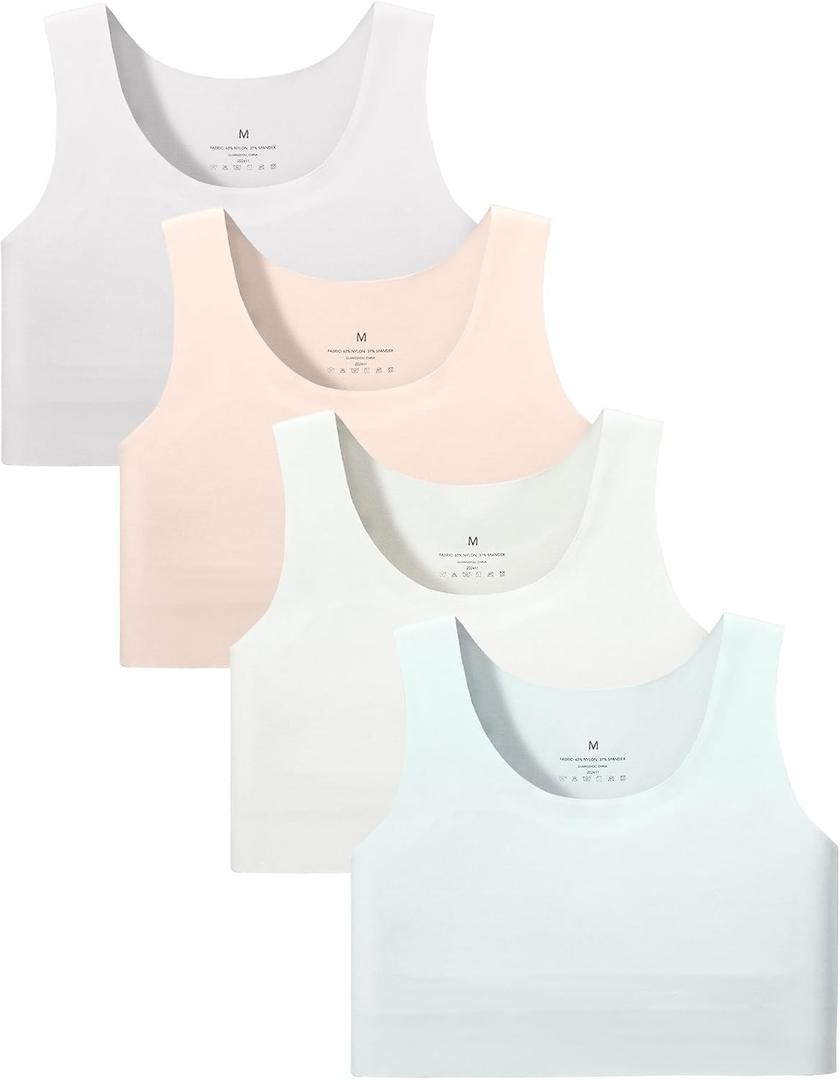 Sascina Training Bras for Girls 8-10 Seamless First Bra Girls Sports Bras Longline Crop Bra - No Pads, Chest Double Lined White/Nude/Green/Light Gray