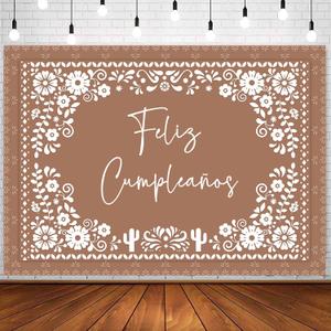 Withu Floral Feliz Cumpleaños Backdrop for Birthday Party Decorations Mexican Cake Table Wall Banner Mexico Flowers Cactus Cino De Mayo Carnival Fiesta Photography Background Brown 7x5ft