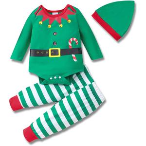 RETSUGO Newborn Baby 1st Christmas Outfit Elf Snowman Christmas Tree Romper 3pcs Set for Baby 0-24months