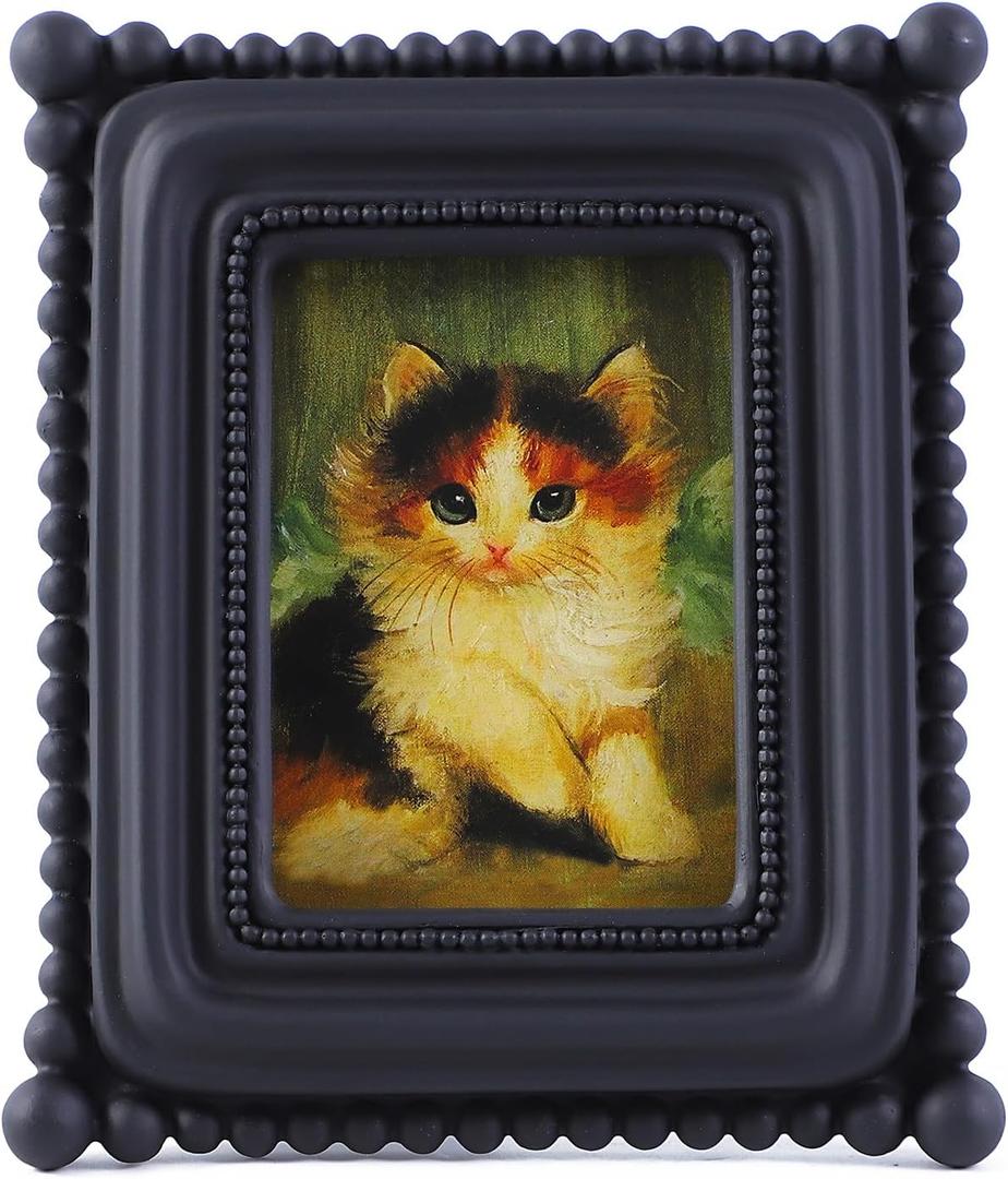SIKOO Small Vintage Picture Frame 2.5x3.5 Black Antique Ornate Photo Frame with Bead for Tabletop and Wall Mount Display Vintage Gothic Wall Decor Art Gallery