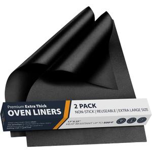 Oven Liners for Bottom of Oven - 2 Pack Large Heavy Duty Mats, 17x25 Non-Stick Reusable Liner for Electric, Gas, Toaster Ovens, Grills - BPA & PFOA Free Kitchen Accessory to Keep Oven Clean (Black)