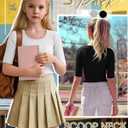 3 Pack Girls Half Sleeve Tops Ribbed Knit Short Sleeve U Neck Shirts 5-14 Years Kids Slim Scoop Neck Basic Tees