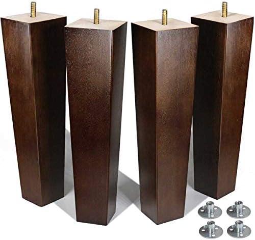 AORYVIC Furniture Legs - 12 inch Wood Bench, Chair, Square Table, Sofa Ottoman Legs - Brown, Pack of 4
