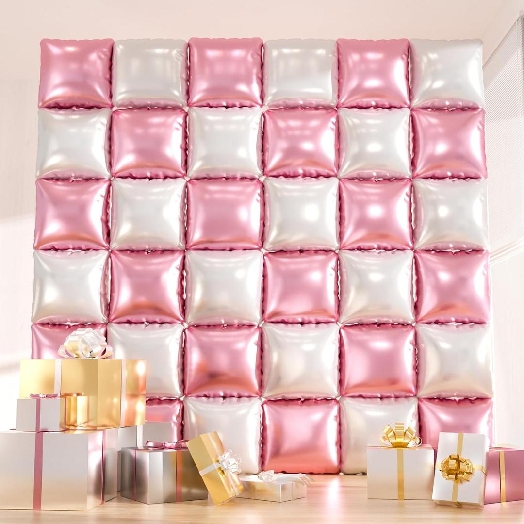 36PCS Double-Sided Pink & White Foil Balloon Backdrop Kit  Reusable Mylar Balloon Wall or Balloons Tunnel for Baby Showers, Weddings, Birthdays, Valentines Day & Party Decor