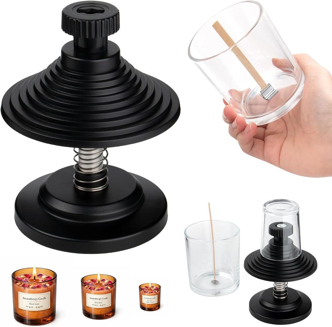 HOUSEASSIST Candle Wick Centering Tool, Adjustable Wick Holder for Candle Making - Keeps Wicks Straight & Centered, Fits Most Candle Jars with 1.57-3.94 Inch DiameterNo Wax Melting Pot (Black)