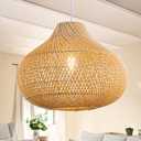 Rattan Pendant Lights, Large Wicker Chandelier Hand-Woven Boho Pendant Light Rattan Basket Hanging Light for Dining Room Kitchen Island Living Room