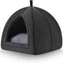 Amazon Basics Cat Cave Bed, 2-in-1 Foldable House for Indoor Cats, with Washable Cushion and Non-Slip Base, 17.5 x 17.5 Inches, Large (Grey)