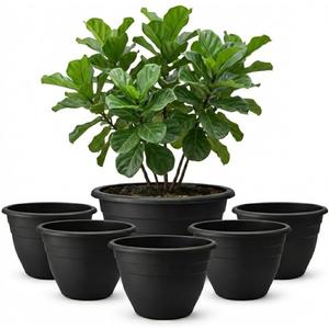 RooTrimmer 20 Inch Large Plant Pots Outdoor,6 Pack Black Plastic Planters with Drainage Holes,Heavy Duty Lightweight Flower Pots for Trees,Fiddle Leaf Fig,Palm,Patio & Garden