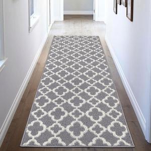 U'Artlines Runner Rug for Hallway 2×6feet Non Slip Kitchen Floor Carpet Runners Grey Geometric Pattern Machine Washable Area Rug for Entryway Bathroom
