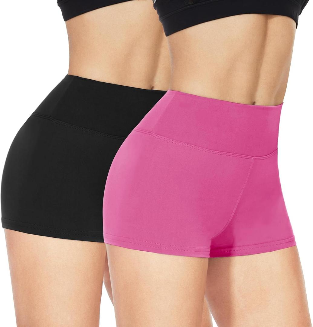 NexiEpoch 2 Pack Biker Shorts for Women - 3" Booty Volleyball High Waisted Black Spandex Shorts for Yoga Dance Workout L/XL