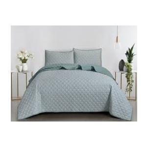 Ellen Tracy Quilt King Green Stripe 104 x 90 in