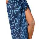 Herseas Women's Sheer Sarong One Size Swim Suit Coverups High Slit 2026 Summer Navy Blue Wave Print Chiffon Wraps Knot Side Beach Swim Suit Cover Up Fashionable Casual Vacation Outfits One Size