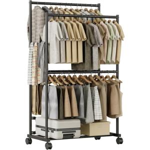 Clothes Rack - 36.2" x 21.3" x 72", 4-Bar Double Rod Rolling Metal Clothing Rack for Hanging Clothes, Portable Garment Rack with Wheels for Bedroom Laundry, Closet Wardrobe, Black