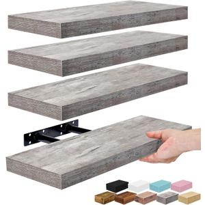Sorbus Floating Shelves for Wall – 16 Inch Floating Shelf for Kitchen, Bedroom, Living Room, Bathroom, Home & Wall Decor - Mounted Bathroom Shelves with Invisible Brackets (Grey, 4 Pack)