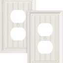 2-Pack Classic Beadboard Duplex Outlet Cover Plate, Decorative Light Almond Switch Plates and Outlet Covers, Natural Bamboo Fiber Wall Plates for Electrical Outlets, 1 Gang Receptacle Cover